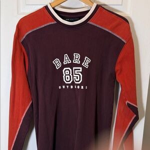 Colorblock Long-Sleeve Shirt in Burgundy & Rust